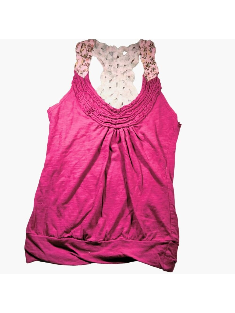 Eyelash Couture Tank top Pink Lattice Yoke Back S Small